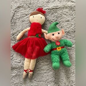 Festive Red and Green Plush Doll Set